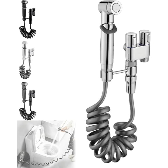 1 In 2 Out Dual Control Valve Handheld Bidet Sprayer Adjustable Water Pressure Toilet Accessory For Bathroom Use	（Silver）