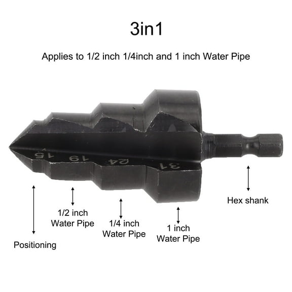 1 In 3 Hex Shank Ppr Drill Bit Water Pipe Expansion Drill Punch Plumber 15-31Mm