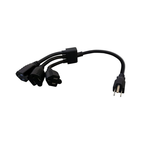 1 In 3 Out AC Power Cord Splitter - Outlet Extension Outlet Space Saver