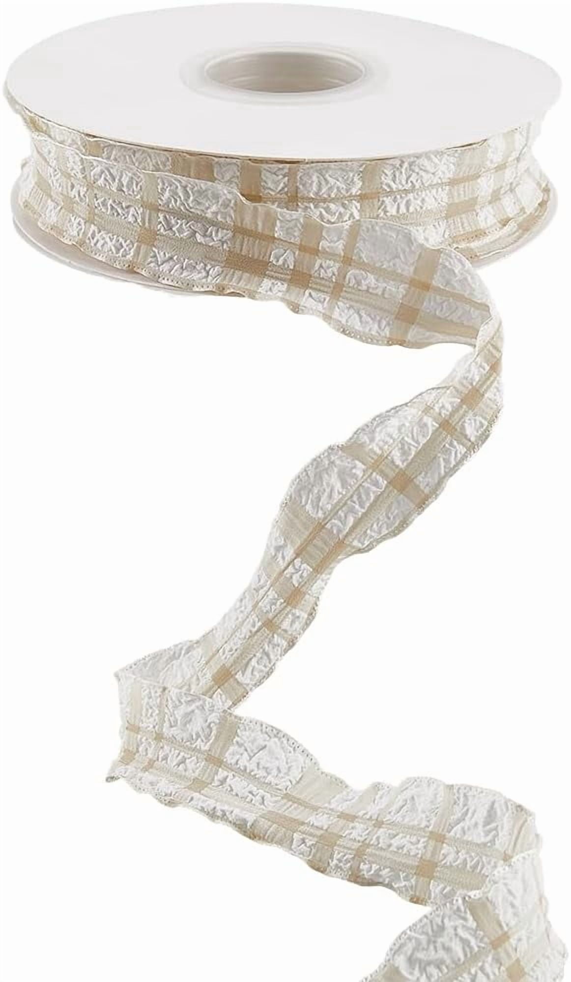 1 Inch 10 Yards Beige Ruffle Edge Plaid Ribbon Checkered Double Sided ...