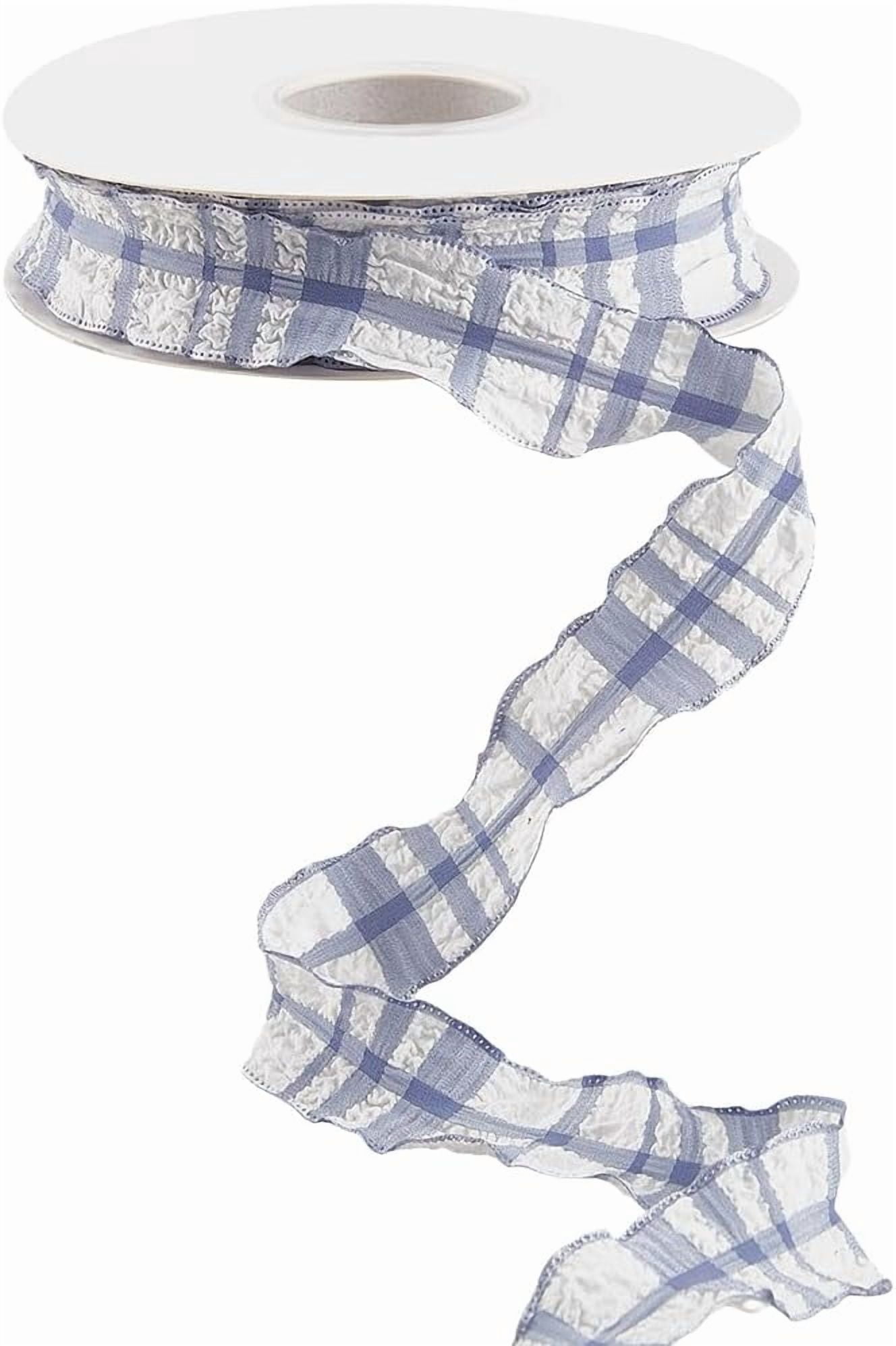 Light Blue Ruffled Ribbon 1 Inch 10 Yards Light Blue Ruffle Edge Plaid Ribbon Double Side Ruffled ...