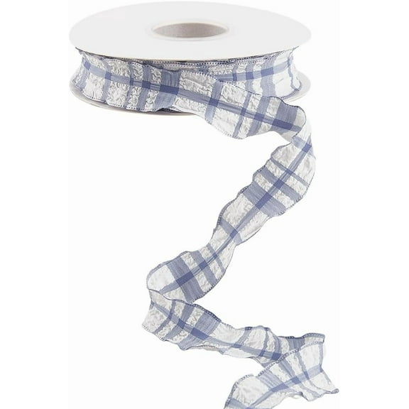 1 Inch 10 Yards Light Blue Ruffle Edge Plaid Ribbon Double Side Ruffled Checkered Chiffon Gingham Edging Chiffon Trimming Lace Trim