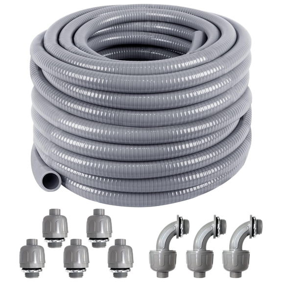 1 Inch 100 Ft Electrical Conduit Kit Liquid-tight And Connector With 5 Straight 3 Angle Fittings Included Flexible Non - Metallic Liquid Tight Conduit(1" Dia 100 Ft)