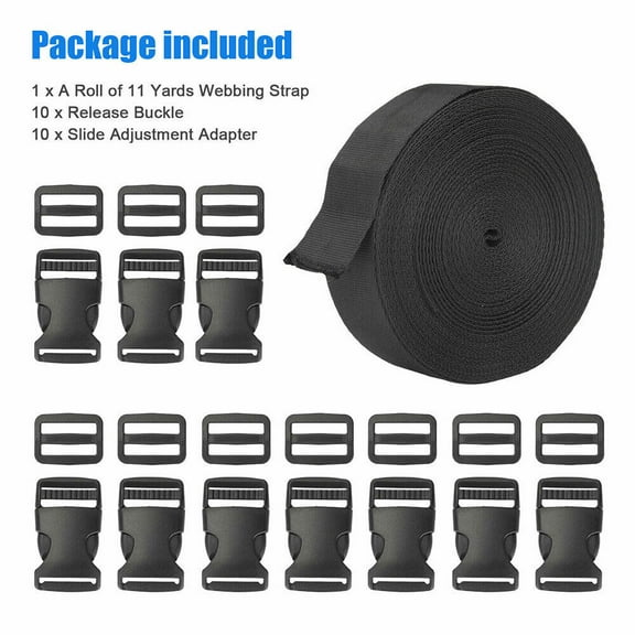 1 Inch 11 Yards Nylon Webbing Strap With 10PC Plastic Buckle + 10PC Side Release USA
