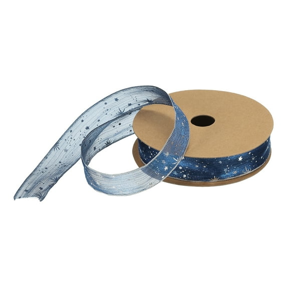 1 Inch 20 Yard Star Organza Sheer Ribbon Sparkly Snow Yarn Ribbon Blue for Gift Wrapping Cake Box Bow