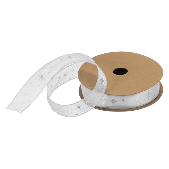 1 Inch 20 Yard Star Organza Sheer Ribbon Sparkly Snow Yarn Ribbon White for Gift Wrapping Cake Box Bow