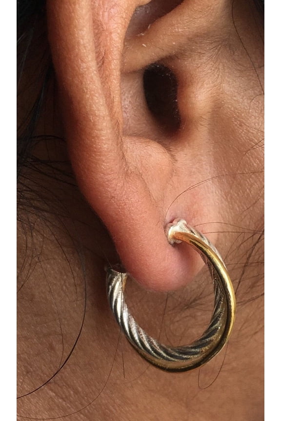 1 Inch (23mm) Crossover Two-Tone Hoop Earrings in 925 Sterling Silver Stylish and Elegant Design