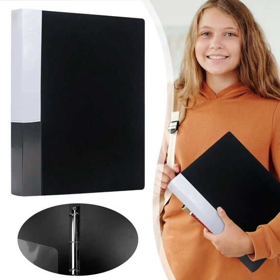 1 Inch 3 Ring Binder, Durable Black 3-Ring Binder, Waterproof Folder Inner Page Binder, 3-Hole Punched, for Office and Organization, 1pcs