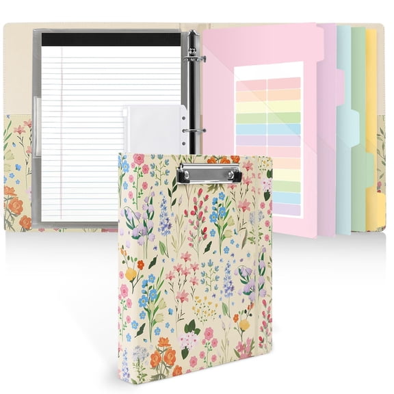 1 Inch 3-Ring Binder Floral Beige Letter Size For Work And School