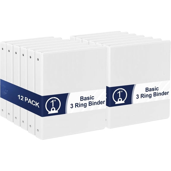 1-Inch 3-Ring-Binder with Pockets - Bundle 12 Packs, 1'' Round Binders Holds 200 Sheets  Letter Size 8.5'' x 11'' - White Binders for , Office, and  to School (1'' - 12 Packs)