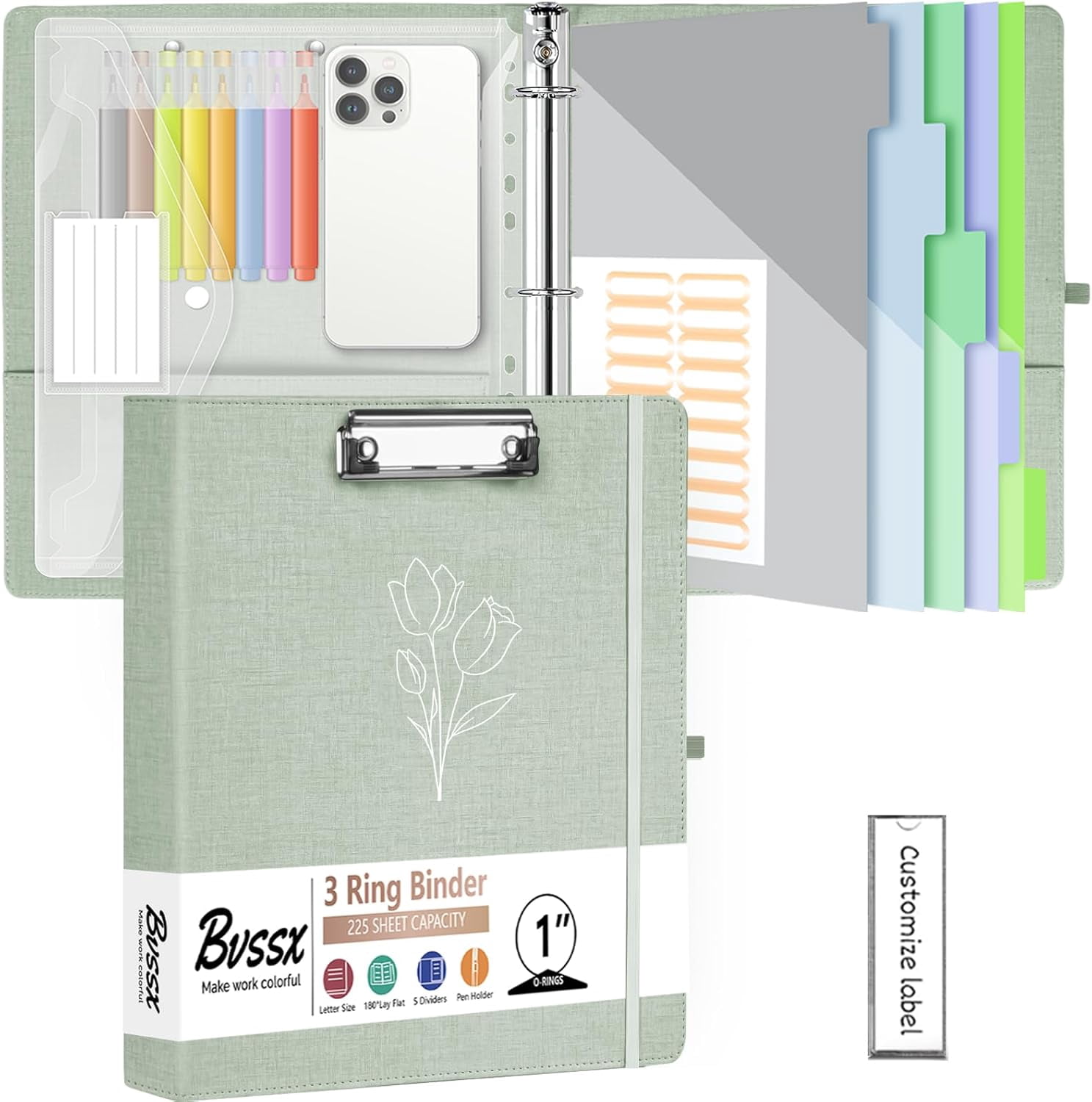 1 Inch 3 Ring Linen Binder Orizer, Three Binders with Clipboard ...