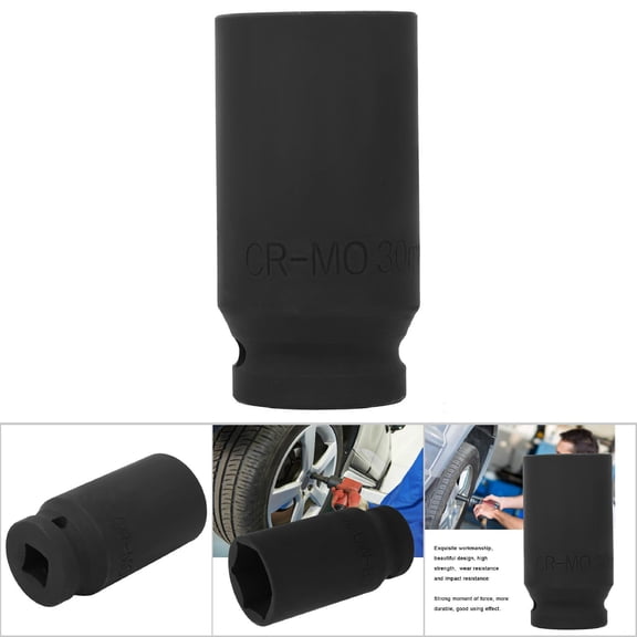 1 Inch 42 Chrome Molybdenum Steel Pneumatic Impact Socket, 80mm Length, Square Hex Drive, Black Phosphated Finish