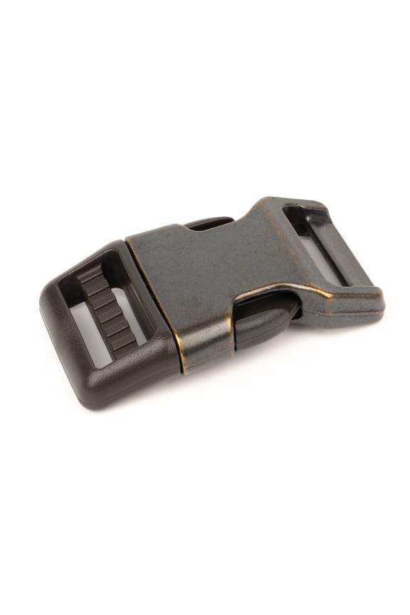 ® 1 Inch Aged Bronze Metal / Brown Plastic Hybrid Side Release Buckle, 25 Pack