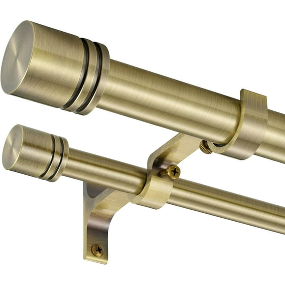 1 Inch Antique Bronze Double Curtain Rods 144-164 Inch - Adjustable Heavy Duty Drapery Rods with Aluminum Alloy Brackets & Finials for Windows