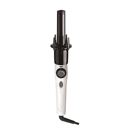 1 Inch Automatic Rotating Curling Wand, Ceramic Ionic Anti-Tangle Design, 2-Way Rotation with Dual Heat Settings Up to 420F, Black and White