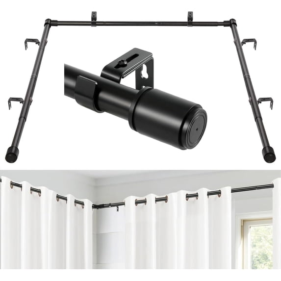 Doinker Side Rods 1 Inch Bay Window Curtain Rods Corner Curtain Rods Set 30-76 Inch ...