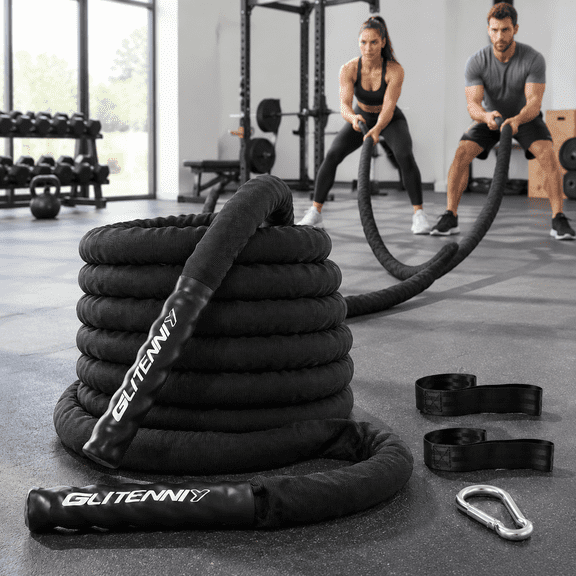 1 Inch Black 30ft Battle Rope for Home Gym and Outdoor Full Body Workout