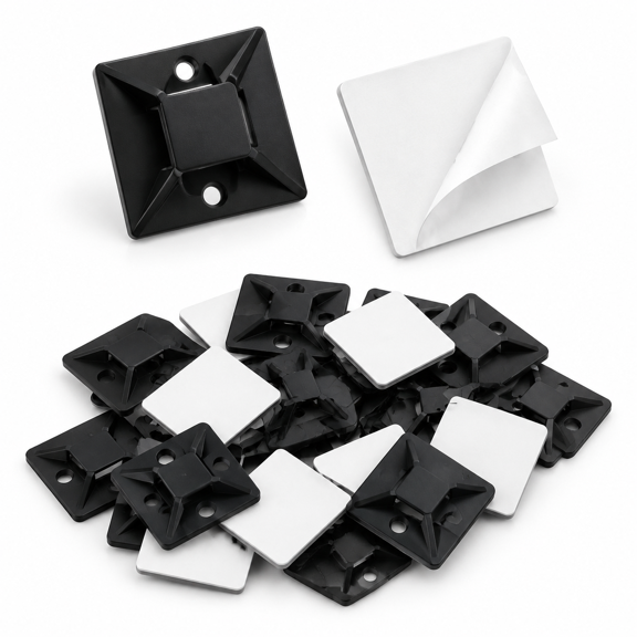 1 Inch Black 500-Pack Adhesive Cable Tie Mounts, Nylon Wire Holders for Home Office Car and Holiday Lights