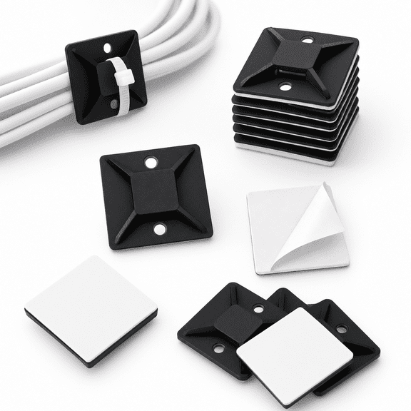 1 Inch Black 500 Pack Adhesive Cable Tie Mounts, Nylon Wire Holders for Home Office Car and Holiday Lights