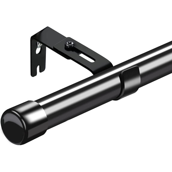 LCOKEIY 1" Curtain Rod for Windows with Adjustable Brackets, Heavy Duty Single Curtain Rods for Bedroom, Room Divider, 28-64",Black