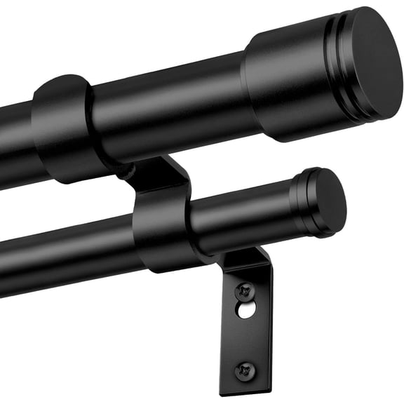 1 Inch Black Double Curtain Rods for Windows 66 to 120 Inches (5.5 to 10 Ft), Drapery Rods with Classic Cap Finial, Adjustable Window Curtain Rod for Living Room