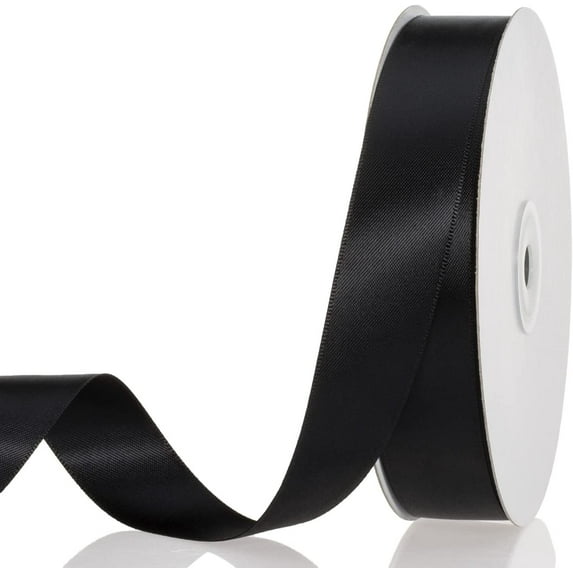 1 Inch Black Double Faced Satin Ribbon. 50 Yards Solid Color Polyester Craft Ribbon for Gift Wrapping. Bows. Hair Accessories. Baby Shower and Wedding Decor