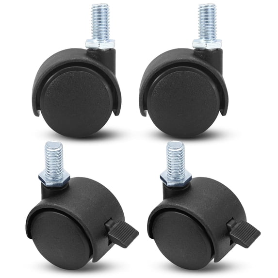 1 Inch Black Plastic Stem Casters Set of 4, M8 Threaded Nylon Furniture ...