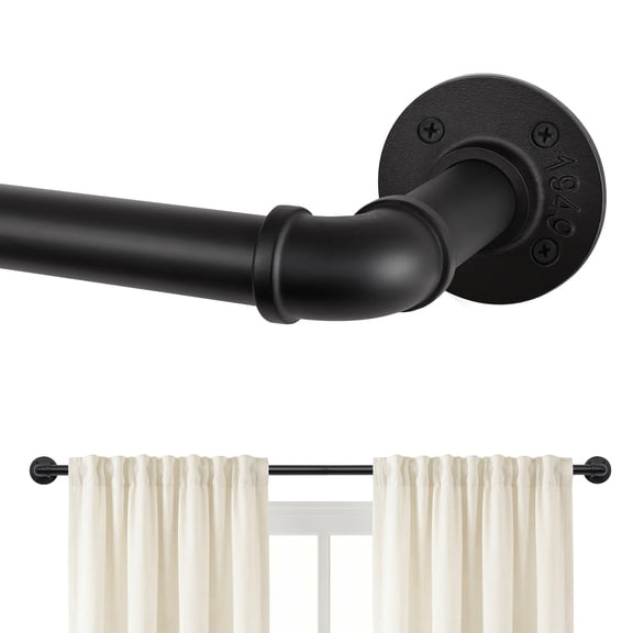 KoshiMe 1 Inch Black Wrap-Around Curtain Rod, 66"-120" Heavy Duty Industrial Curtain Rods for Windows, Mount Wall or Ceiling,Easy Install