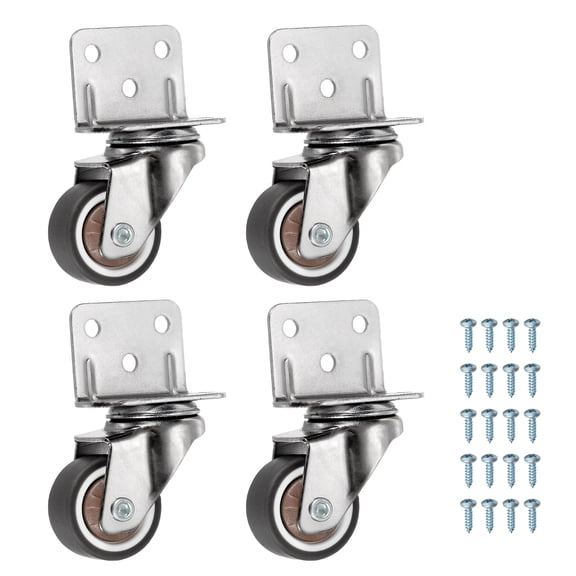 Uxcell Caster Wheels, Swivel Casters with L-Bracket Capacity Per Caster for Furniture Office Chairs Carts and Cabinets 1"