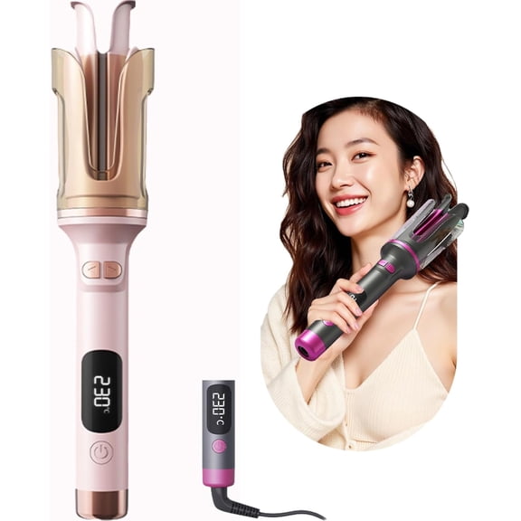 1 Inch Curling Iron Automatic Rotating Long Hair Curler with Digital Display Beach-Waves Curling Wand with 6 Temp, 500 Million Ionic, 100-240v Voltage & Lightweight for Travel (White)