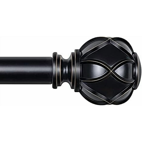 1 Inch Curtain Rod Telescoping Single Drapery Rod 36 to 72 Inches (3-6 Feet), Black Curtain Rods for Windows 24 to 68 Inches, Netted Texture Finials