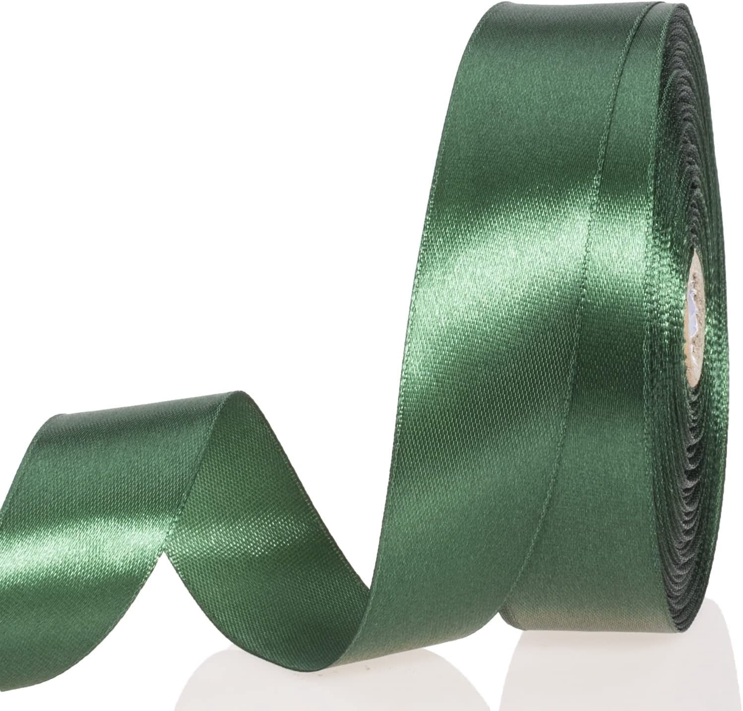 1 Inch Dark Green Solid Satin Ribbon, 50 Yards Craft Fabric Ribbon for ...