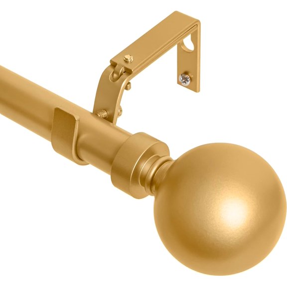 1-Inch Diameter Ball Single Window Treatment Curtain Rod, 84-Inch to 120-Inch, Gold
