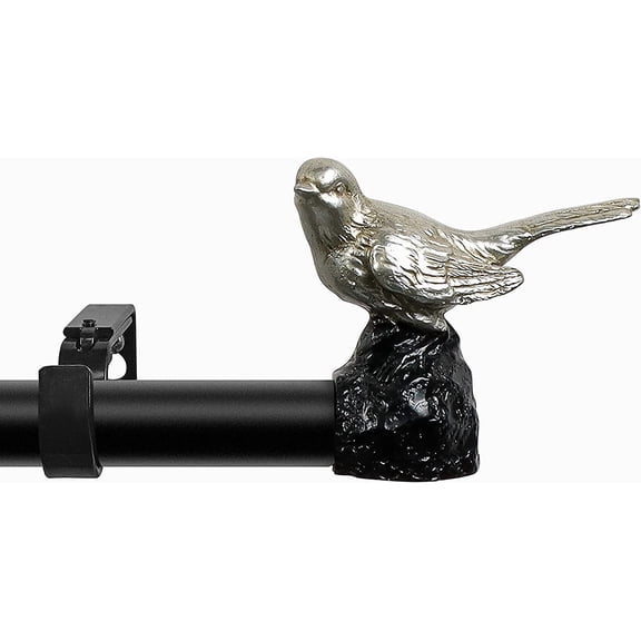 1-Inch Diameter Single Window Treatment Curtain Rod, Pewter Bird Finials, 48-Inch to 84-Inch Black Rod