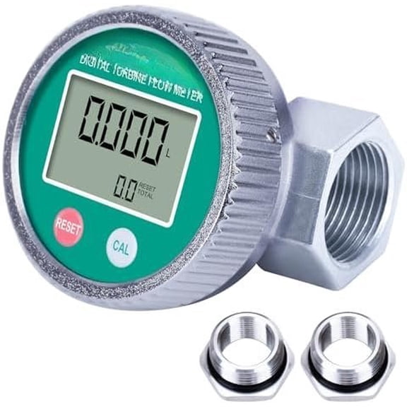 1 Inch Digital Water &  Flow Meter with 3/4 Inch Adapters, EMI Protection, 2.4-26.4 GPM Inline NPT Thread  Meter for Gasoline, Gas Oil, Water, and Other Liquids.