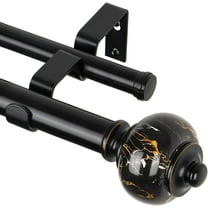 1 Inch Double Curtain Rod 36 to 72 Inches (3-6ft) Black Telescoping Curtain Rods for Windows, Heavy Duty Dual Drapery Rods with Marbled Finials