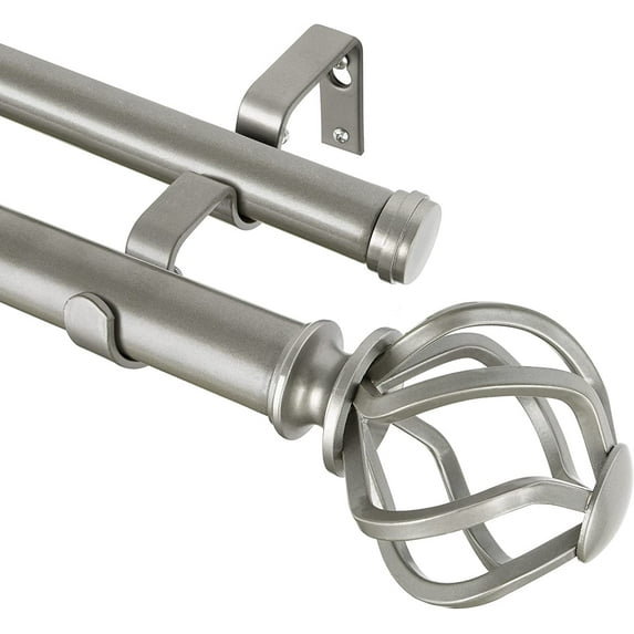 1 Inch Double Curtain Rod 72 to 144 Inches (6-12 Feet), Antique Silver Heavy Duty Curtain Rods for Windows 66 to 120, Telescoping Drapery Rods with Twisted Cage Finials