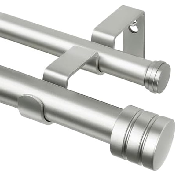 1 Inch Double Curtain Rods 140 to 195 Inches, Heavy Duty Decorative Long Drapery Rod for Windows 128 to 190 Inches (5.75 to11.7 ft) with Classic Cap Finial, Antique Silver