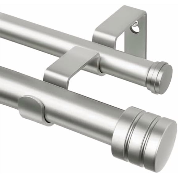 1 Inch Double Curtain Rods 140 to 195 Inches, Heavy Duty Decorative Long Drapery Rod for Windows 128 to 190 Inches (5.75 to11.7 ft) with Classic Cap Finial, Antique Silver