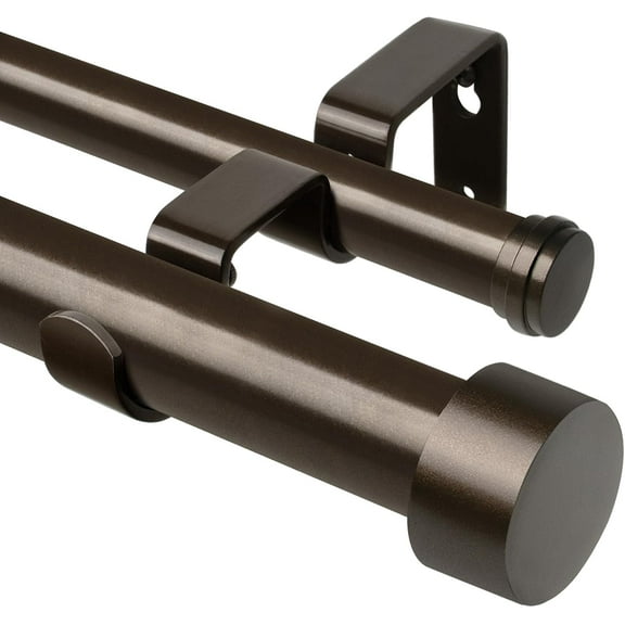 1 Inch Double Curtain Rods 66 to 120 Inches (5.5-10 Feet), Heavy Duty Adjustable Double Curtain Rod for Windows, Bronze Drapery Rods with End Caps