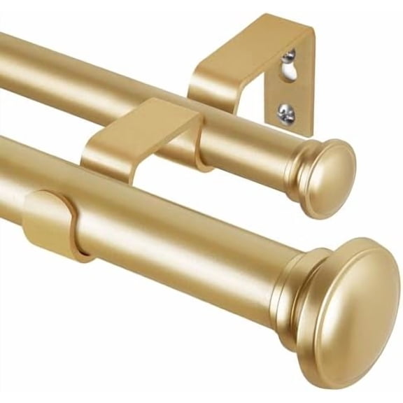 1 Inch Double Curtain Rods 72 to 144 Inch (6 to 12 ft), Heavy Duty Decorative Drapery Rod for Windows 69 to 140 Inch (5.75 to 11.7 ft) with Small Cap Finial, Gold