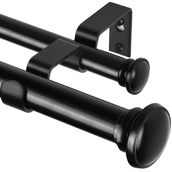 1 Inch Double Curtain Rods 72 to 144 Inch (6 to 12 ft), Heavy Duty Drative Drapery Rod for Windows 69 to 140 Inch (5.75 to 11.7 ft) with Small Cap Finial, Black