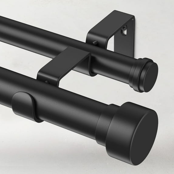 1 Inch Double Curtain Rods for Windows 72 to 144 Inches(6-12 Feet), Adjustable Heavy Duty Curtain Rod with Classic Cap Finial, Telescoping Modern Style Decorative Drapery Rod, Black