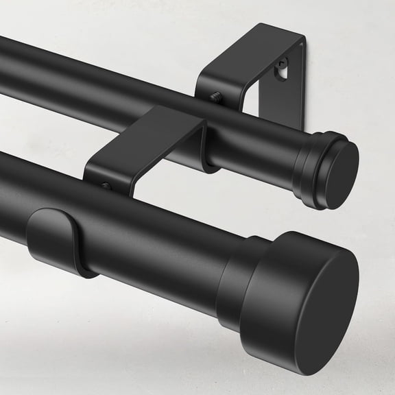 1 Inch Double Curtain Rods for Windows 72 to 144 Inches(6-12 Feet), Adjustable Heavy Duty Curtain Rod with Classic Cap Finial, Telescoping Modern Style Decorative Drapery Rod, Black