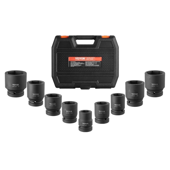 Heavy-Duty 1-Inch Drive Axle Nut Socket Set, 9-Piece CR-MO Heat Treated Sockets with Case for Truck and Auto Repair, SAE Spindle Nut Removal Tools