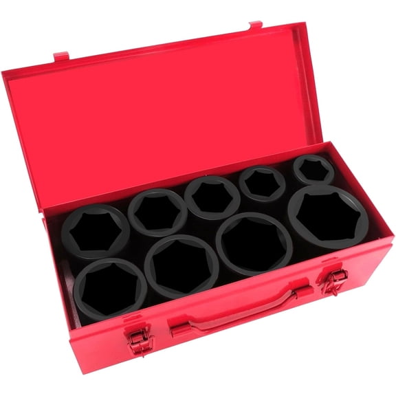 1 Inch Drive Deep Impact Socket Set,9 Pieces,6-Point,SAE Sizes (1",1-1/8",1-1/14",1-3/8",1-1/2",1-5/8",1-3/4",1-7/8",2"),Cr-Mo Steel