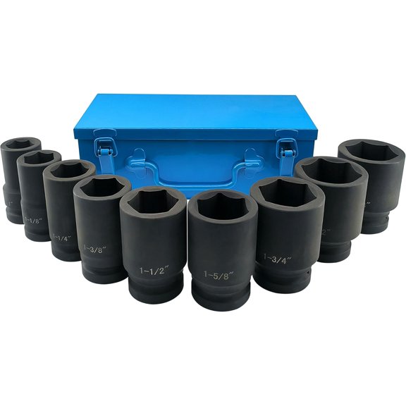 1 Inch Drive Deep Impact Socket Set, 9 Pieces Jumbo Impact Socket Sets, SAE 1
