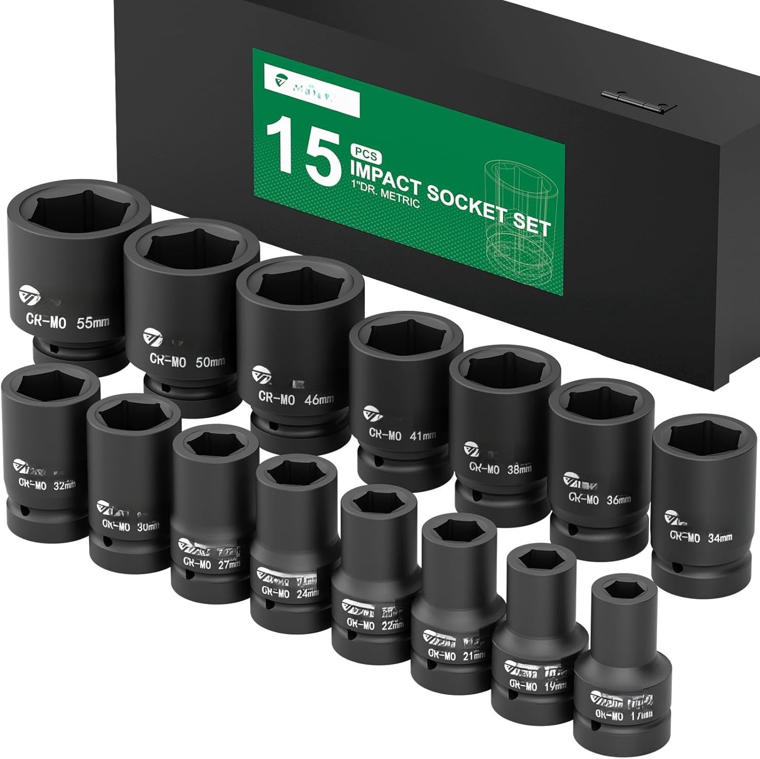 Single Large Socket 1-Inch Drive Deep Socket Set,15 Pcs, Metric,CR-MO,17/19/21/22/24/27/30 ...