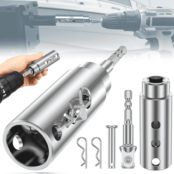 Trailer Jack Drill Adapter Kit - 1" Drive Shaft to 1/2" Socket Heavy Duty Stainless Steel Power Drill Driver Attachment for RV, Camper, Boat & Utility Trailer Jack