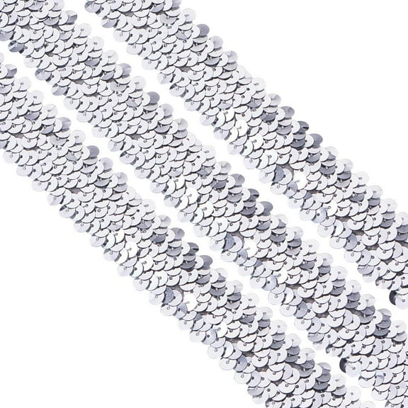 1 Inch Elastic Sequin Trim Paillette Sequin String Silver Sewing Ribbon Flat Glitter Stretch Bling Fabric Lace Band DIY